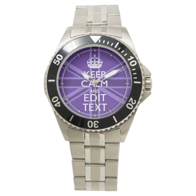Montre Purple Accent Keep Calm and Your Text Union Jack (devant)