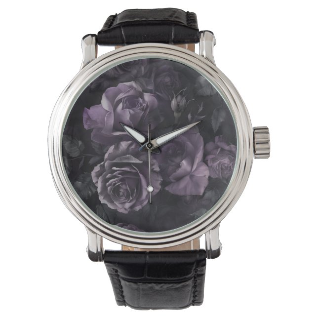Montre Purple Lavender Moody Rose Floral Goth (devant)