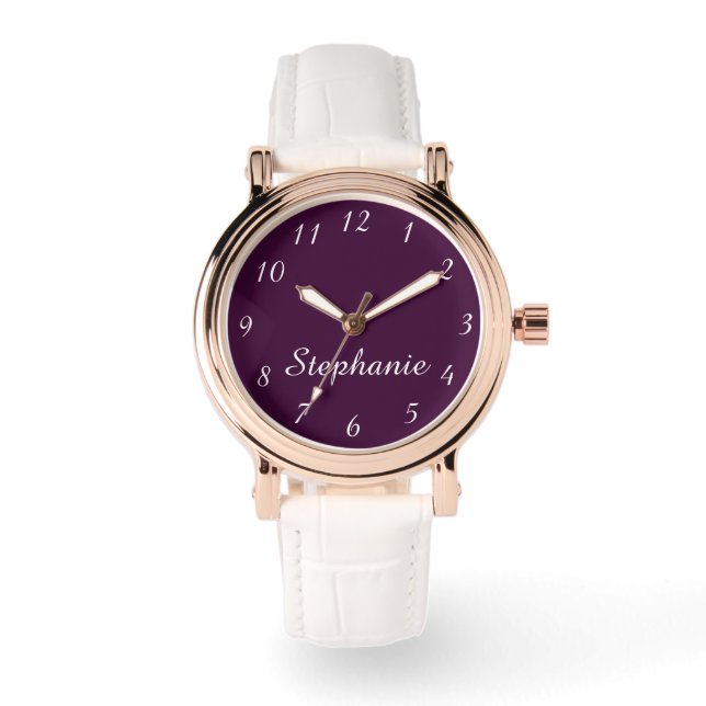 Montre Purple Nom Classy Glam Rose Gold White Band Poigne (Recto)