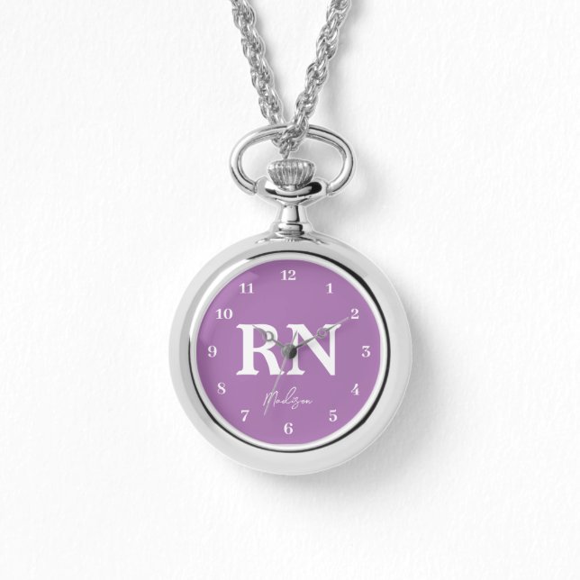 Montre Purple Nurse RN Argent personnalisé (Recto)