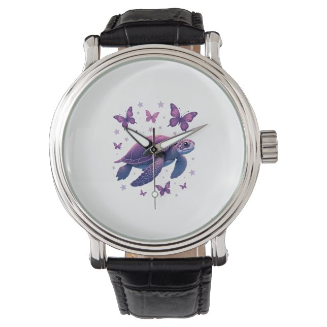 Montre Purple - T-shirt papillon de tortue de mer (devant)