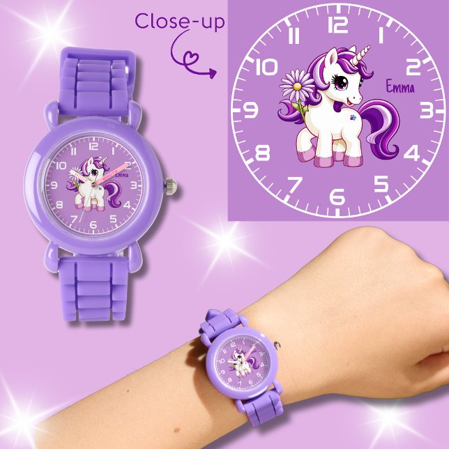 Montre Purple Unicorn Daisy Flower Girls (Créateur téléchargé)