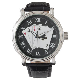 Montre Quatre As Jouant Aux Cartes Montrez Le Poignon