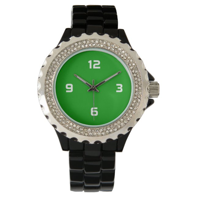 Montre Quatre chiffres - Blanc sur vert herbe (devant)