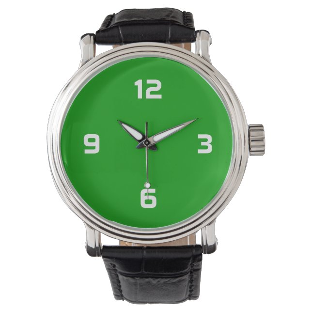 Montre Quatre chiffres - Blanc sur vert herbe (devant)