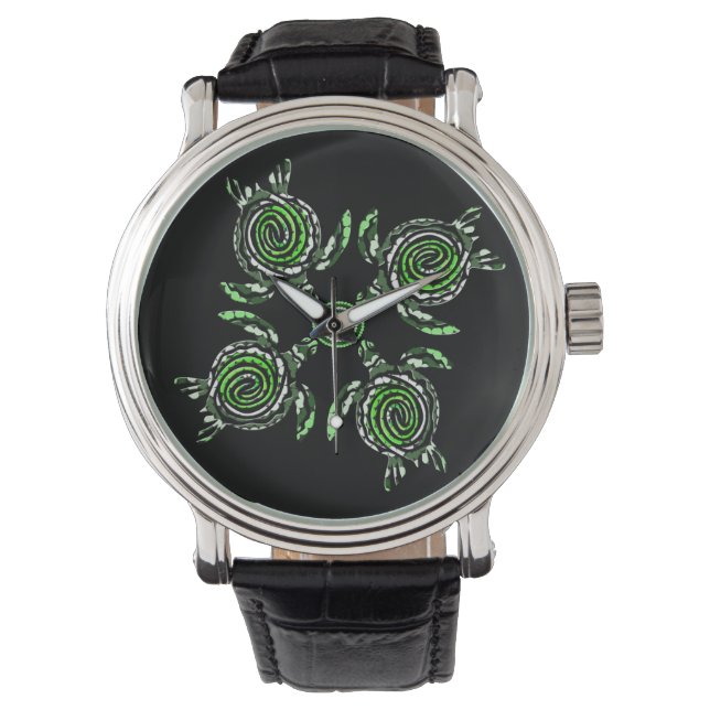 Montre Quatre Tortues Vertes Dot Art, (devant)