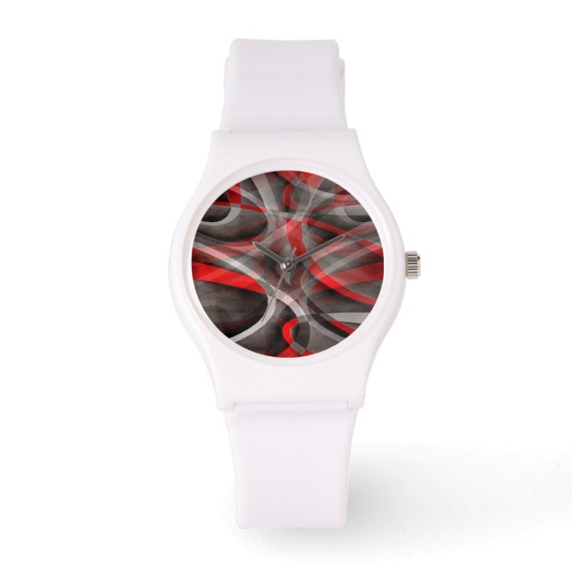 Montre Quatre-vingts Courbes rouge blanc et gris (Recto)
