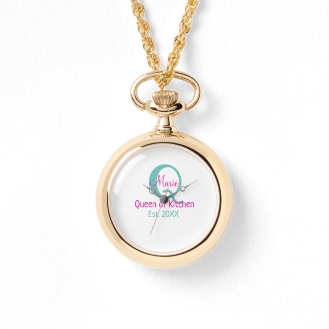Montre Queen of cuisine monogramme vert rose simple minim (Recto)