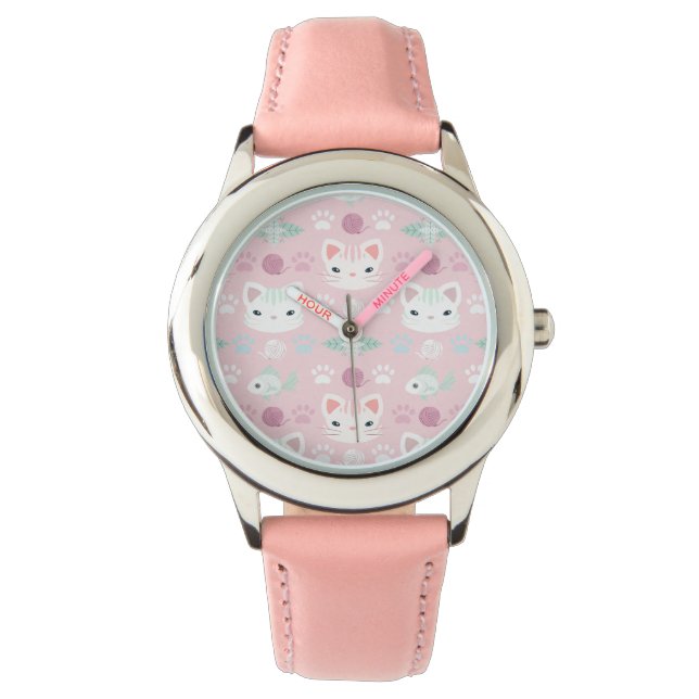 Montre Qu'est-ce que le Cool, Kitty Chat en rose et Menth (devant)