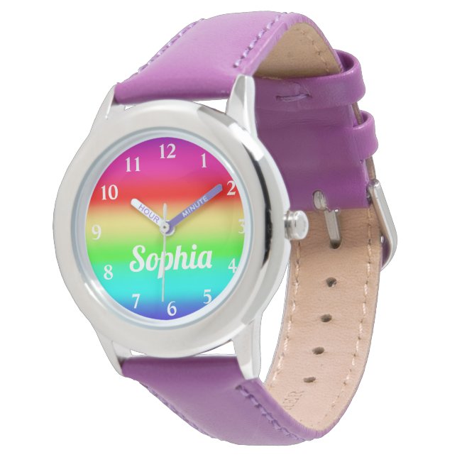 Montre Rainbow Girls Nom personnalisé Modèle mignon (Incliné)