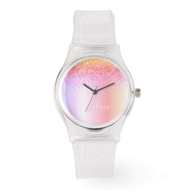 Montre Rainbow Pastel Girly Parties scintillant Metal Nom (Recto)
