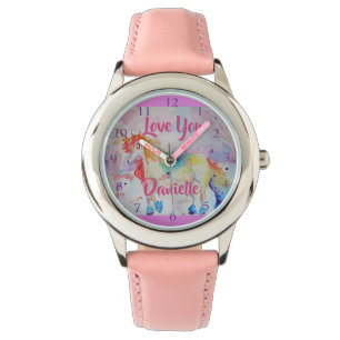 Montre Rainbow Unicorn Aquarelle Rose Girls Love Watch