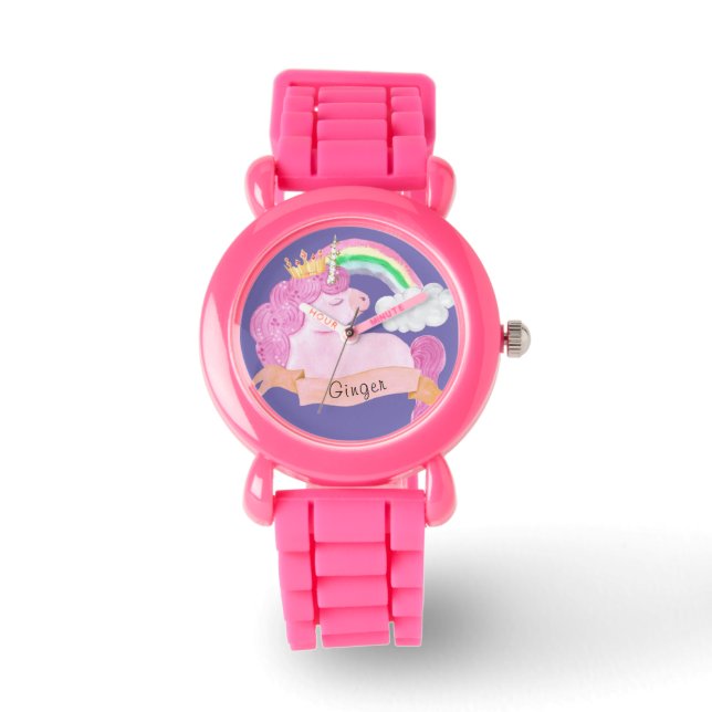 Montre 🌈 Rainbow Unicorn Nom personnalisé (Recto)