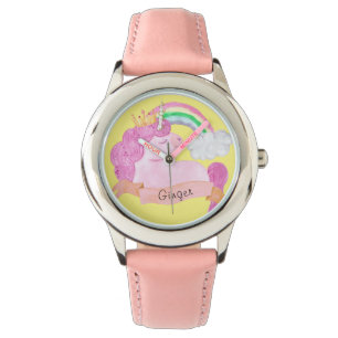 Montre 🌈 Rainbow Unicorn Nom personnalisé