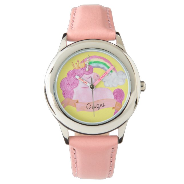 Montre 🌈 Rainbow Unicorn Nom personnalisé (devant)
