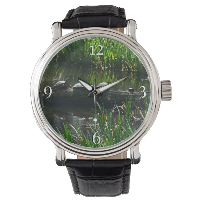 Montre Rangée de tortues photo verte de la nature (devant)