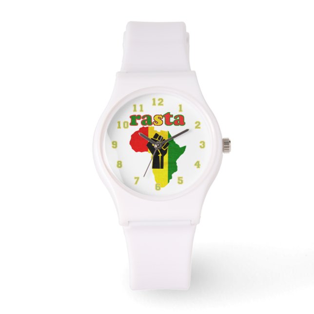 Montre Rasta, Black Power Fist over Africa White (Recto)