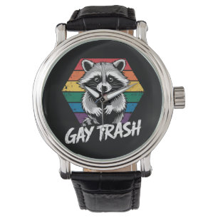 Montre Raton laveur gay poubelle Fierté LGBTQ Vintage