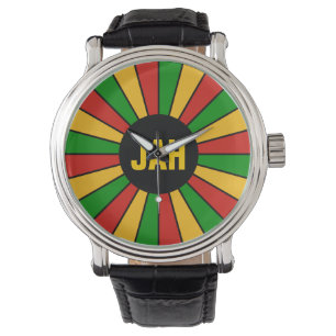 Montre RAYONS DE BOUTON DE DRAPEAU DE RASTAFARI + votre