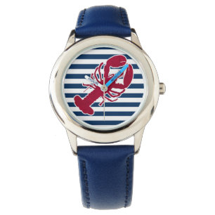 Montre Rayure blanche bleue de monogramme rouge nautique