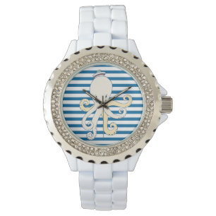 Montre Rayure horizontale bleue et blanche de poulpe