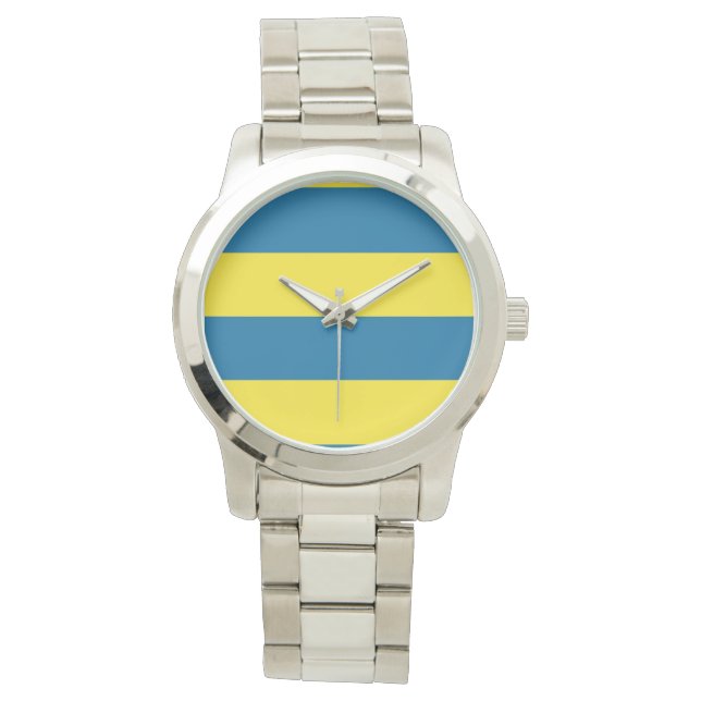 Montre Rayures | Bleu et jaune | Personnalisable (devant)