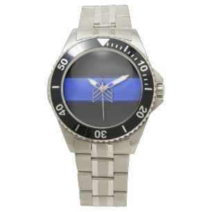 Montre Rayures bleues/blanches de Blue Line mince - de