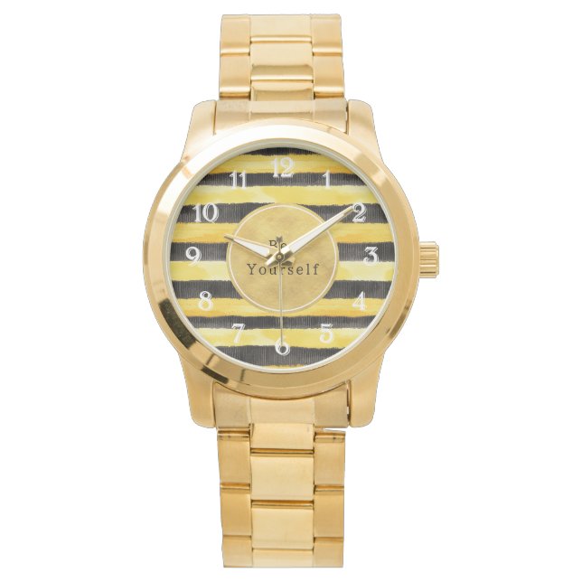 Montre Rayures de guépe jaune noir doré (devant)
