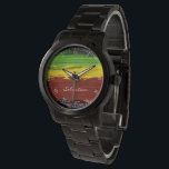 Montre Rayures de peinture rastafarienne Nom personnalisé<br><div class="desc">Montrez votre fierté dans les idéaux d'un amour,  de la paix et de l'unité avec le créateur avec cette montre rouge,  vert et jaune drapeau rastafarien rayures. Vous avez la possibilité d'ajouter un nom sur le devant de la montre ou de le laisser vide.</div>
