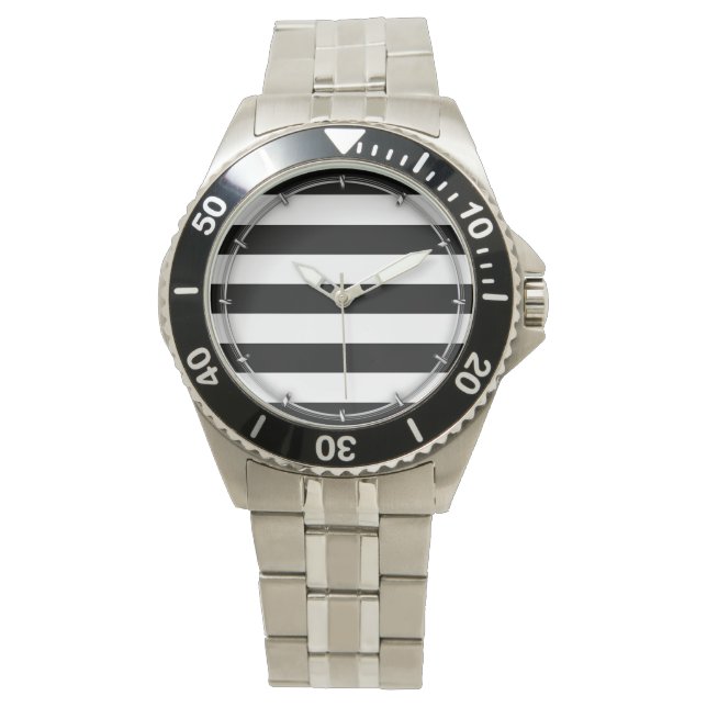 Montre Rayures horizontales noires et blanches audacieuse (devant)