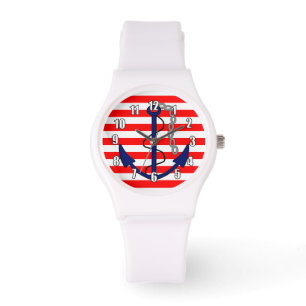 Montre Rayures nautiques avec le bleu blanc rouge d'Ancre