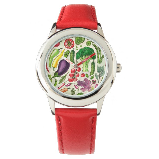 Montre Récolte de légumes et d'herbes sur le blanc (devant)