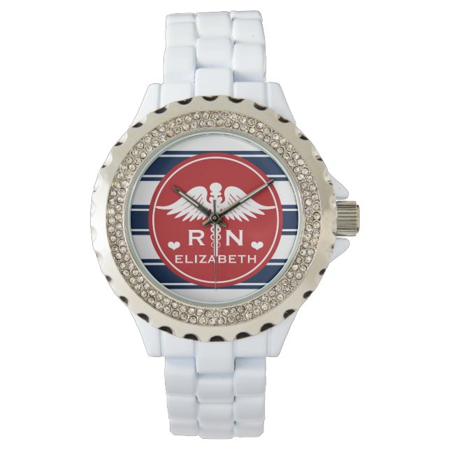 Montre Red and Navy Stripe Caduceus RN Nurse (devant)