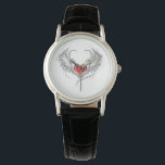 Montre Red Angel Coeur avec ailes<br><div class="desc">Coeur rouge peint de façon artistique avec ailes d'ange gris,  décoré de contour lisse noir.</div>