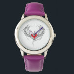 Montre Red Angel Coeur avec ailes<br><div class="desc">Coeur rouge peint de façon artistique avec ailes d'ange gris,  décoré de contour lisse noir.</div>