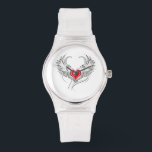 Montre Red Angel Coeur avec ailes<br><div class="desc">Coeur rouge peint de façon artistique avec ailes d'ange gris,  décoré de contour lisse noir.</div>