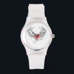 Montre Red Angel Coeur avec ailes<br><div class="desc">Coeur rouge peint de façon artistique avec ailes d'ange gris, décoré de contour lisse noir.</div>