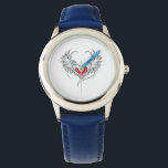 Montre Red Angel Coeur avec ailes<br><div class="desc">Coeur rouge peint de façon artistique avec ailes d'ange gris,  décoré de contour lisse noir.</div>
