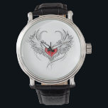 Montre Red Angel Coeur avec ailes<br><div class="desc">Coeur rouge peint de façon artistique avec ailes d'ange gris,  décoré de contour lisse noir.</div>