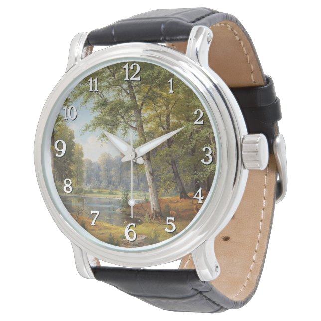 Montre Red Deer par l'étang de la forêt (Incliné)