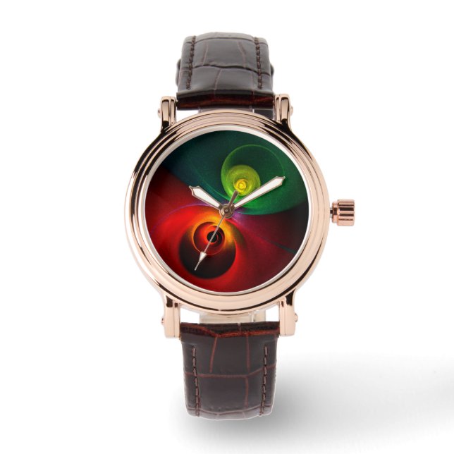Montre Red Green Yin Yang Moderne Motif d'art Abstrait #2 (Recto)