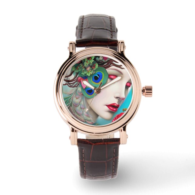 Montre Red Lips et Rose Peacock Abstrait (Recto)