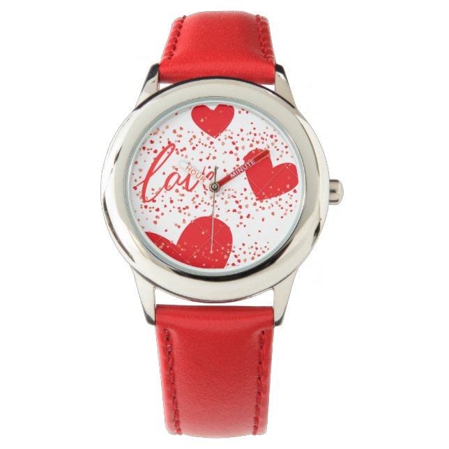Montre Red Love Hearts Regarder les enfants - Mignonne Sa (devant)