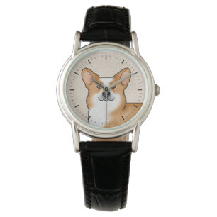 Montre Red Pembroke Welsh Corgi mignon Portrait de tête d