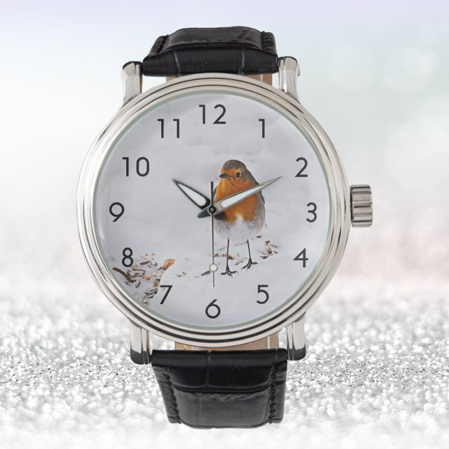 Montre Red Robin oiseau hiver neige mignonne (Créateur téléchargé)