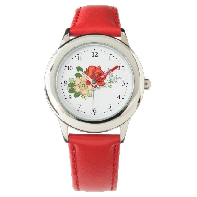 Montre Red Rose and Daisies Clockface 1 Black (devant)
