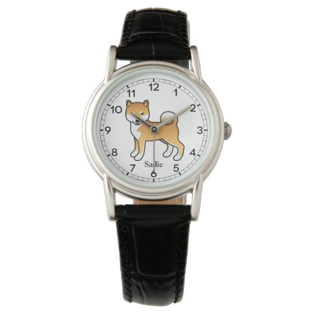 Montre Red Shiba Inu Cute Cartoon Chien & Nom (devant)