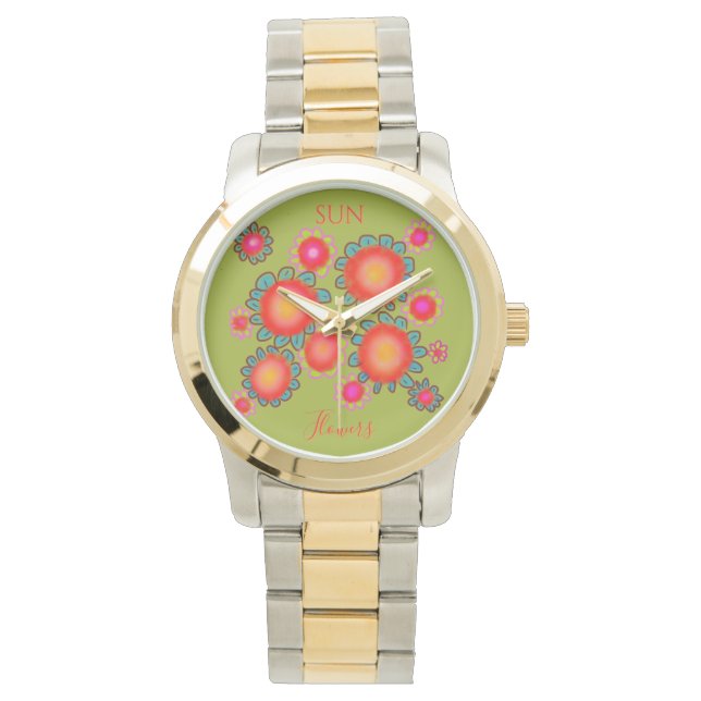 Montre Red SunFlowers Green Graphic  (devant)