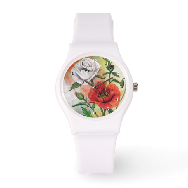 Montre Red White Poppy Watch Belles fleurs (Recto)