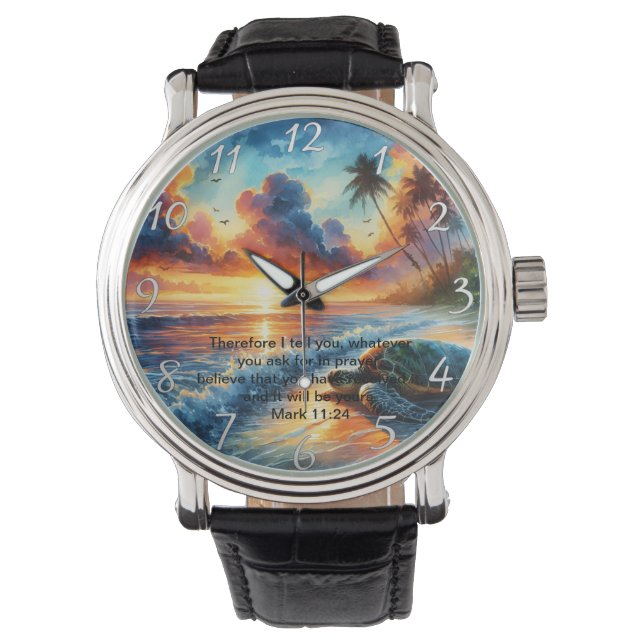 Montre Réflexion de la Croix du Coucher de Soleil Fidèle  (devant)